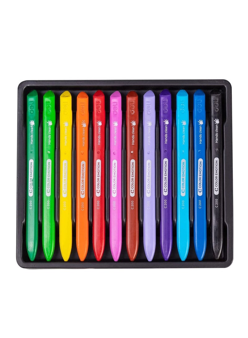 Deli مجموعة أقلام شمع بلاستيكية مكونة من 12 قطعة بألوان متعددة - Image 4